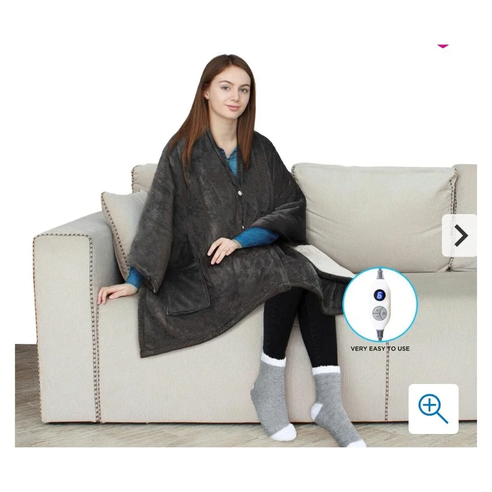 Soft Cozy Company Heated Plush Hooded Angel Wrap Sherpa‎ Taupe